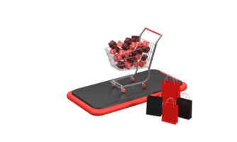 3D. black friday festival sale supermarket cart and mobilephone campaign promotion shopping png