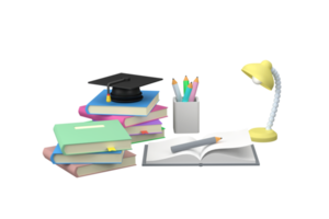 3d. conceito de educação conceito de estudo diligente para o futuro do sucesso educacional com um chapéu de formatura como símbolo png