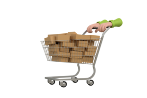 hand close-up pushing a cart in a supermarket store. png