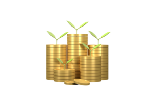 Green leaf plant growth on coin. business start idea and business building to success. png