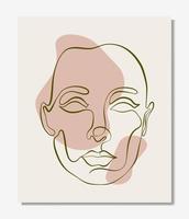 Vector poster with illustration of woman s line art face. Modern one line drawing with blobs, pastel colors. Sisterhood and Feminism. Illustration for web and print.