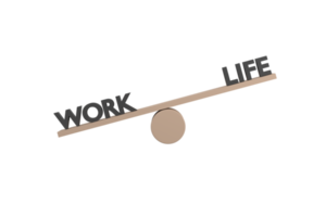 3d. palabras trabajo y vida en balancín de madera desequilibrado sobre fondo blanco png