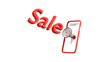 3d. vendita megafono e cellulare campagna promozione shopping su nero sfondo. png