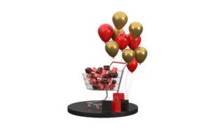 3D. supermarket carts and balloons on promotion Black Friday sales. png