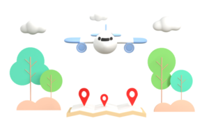 3d, Airplane flying over the map. travel concept. png