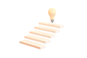 block set up for staircase with light bulbs on the top point. Business success and create idea concept png