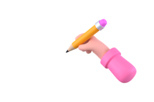 Hand with pencil illustration, cartoon hand holding pencil isolated png