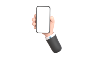 3D. cartoon businessman hand holding a mobile phone png