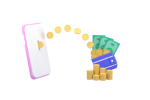 3D. Symbol Spending and Saving Money Online mobile Phone. Business Ideas and Finance. png