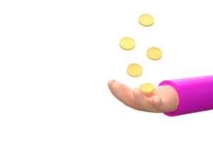 Hand holding coin stack on purple background money-saving, online payment. png