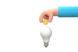 mão segurando uma moeda com um conceito de acumulação de conhecimento de lâmpada png