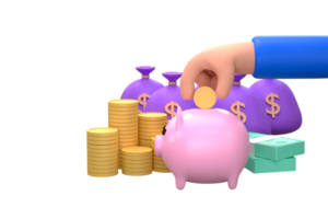 cartoon hand drop piggy bank saving money. Business finance planner. png