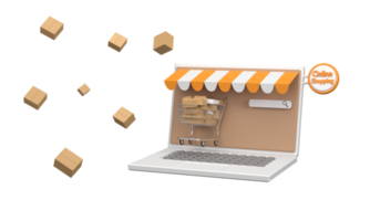 3d. e-commerce concept, boodschappen doen online en levering onderhoud Aan computer sollicitatie. png