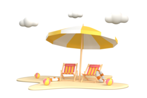 beach umbrella, beach ball, swimming ring and beach chair. Summer travel and holiday png