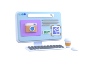 Online Einkaufen. offener computer, online-shop-konzept. Banner für Marketing und Promotion-E-Commerce. png