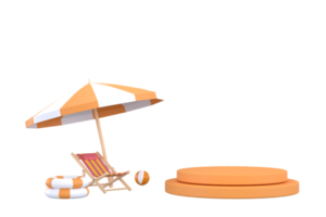 parasol, ballon de plage, anneau de natation et chaise de plage. concept de voyage et de vacances d'été. png