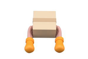 una caja de cartón de paquetes en las manos de un repartidor. concepto de servicio de entrega. png