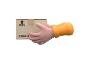 A parcel cardboard box in a delivery man hands. Delivery service concept. png