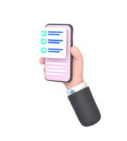 gestión de tareas para la lista de verificación con el teléfono móvil de la mano. png