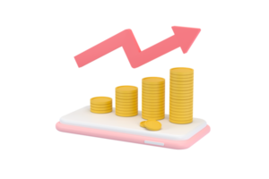 3D. Coins, graph on a mobile phone concept of financial management png