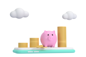 3D. Piggy bank, coins, concept of financial management png