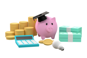 Piggy bank and graduation cap collecting money for education idea png