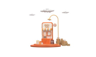 3D. A mobile phone that runs an online store on a podium with parcel boxes and paper bags is a symbol of online selling. png