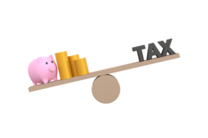 3d. alcancía, dinero dorado e impuesto de bloques de cubos de madera sobre el balancín por desequilibrio de ganancias o ingresos y deducción de impuestos del gobierno.