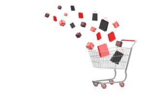 3d. venta de carrito de supermercado y bolsas de papel para compras de promoción png
