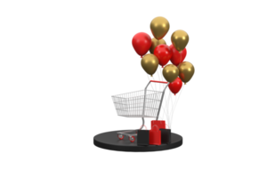 3d. carrinhos de supermercado e balões na promoção de vendas de sexta-feira negra.