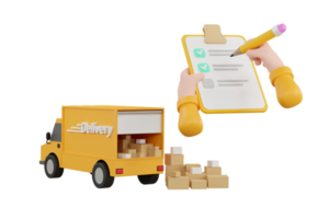 3D. Cartoon hand Close-up of a courier's and hand writing on clipboard png