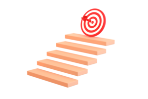 Step with red arrow center on top stair. business strategy step to success. goal and target achievement concept png