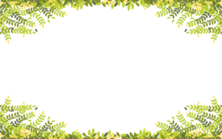 ramas de primavera con hojas en el borde con espacio de copia, marco de hojas verdes y amarillas sobre fondo blanco, ilustración vectorial paisaje panorámico marco de hojas de verano. png