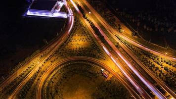 over Road city highway at night - Bird eye viwe - drone -Top view photo