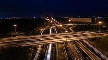 over Road city highway at night - Bird eye viwe - drone -Top view photo