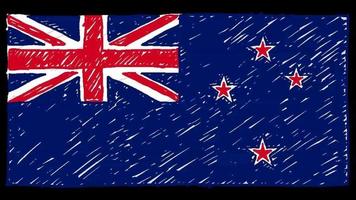 New Zealand National Country Flag Marker or Pencil Sketch Looping Animation Video