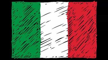 marcador de la bandera del país nacional de italia o video de animación en bucle de dibujo a lápiz