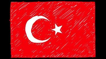 Turkey National Country Flag Marker or Pencil Sketch Looping Animation Video