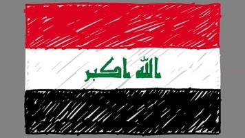 marcador de bandeira nacional do país do iraque ou vídeo de animação em loop de desenho a lápis