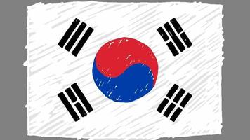 South Korea National Country Flag Marker or Pencil Sketch Looping Animation Video