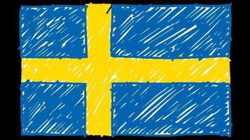 Sweden National Country Flag Marker or Pencil Sketch Looping Animation Video