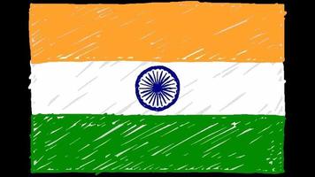 marcador de la bandera del país nacional de india o video de animación en bucle de dibujo a lápiz