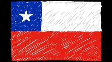 marcador de la bandera del país nacional de chile o video de animación en bucle de dibujo a lápiz