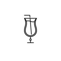 hurricane or tulip glass icon with straw on white background. simple, line, silhouette and clean style. black and white. suitable for symbol, sign, icon or logo vector