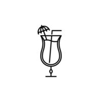 hurricane or tulip glass icon with straw and umbrella garnish on white background. simple, line, silhouette and clean style. black and white. suitable for symbol, sign, icon or logo vector