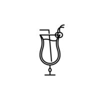 hurricane or tulip glass icon with straw and cerry on white background. simple, line, silhouette and clean style. black and white. suitable for symbol, sign, icon or logo vector