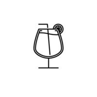 icono de copa de vidrio con una rodaja de limón sobre fondo blanco. simple, línea, silueta y estilo limpio. en blanco y negro. adecuado para símbolo, signo, icono o logotipo vector