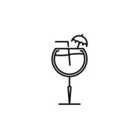 icono de copa de cristal con guarnición de paja y paraguas sobre fondo blanco. simple, línea, silueta y estilo limpio. en blanco y negro. adecuado para símbolo, signo, icono o logotipo vector