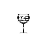 goblet glass icon with ice cube on white background. simple, line, silhouette and clean style. black and white. suitable for symbol, sign, icon or logo vector