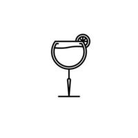 icono de copa de cristal con rodaja de limón sobre fondo blanco. simple, línea, silueta y estilo limpio. en blanco y negro. adecuado para símbolo, signo, icono o logotipo vector